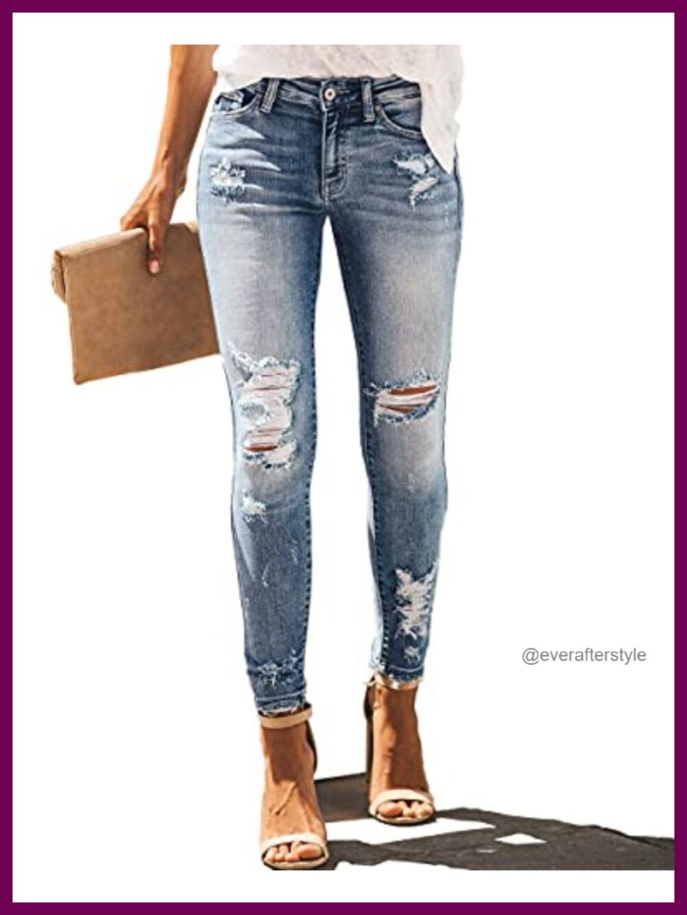 High Rise Skinny Stretch Ripped Jeans Distressed Denim Pants